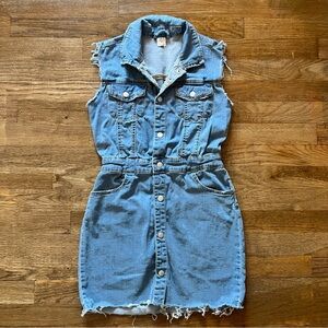 Evsei Blue Denim Frayed Mini Dress